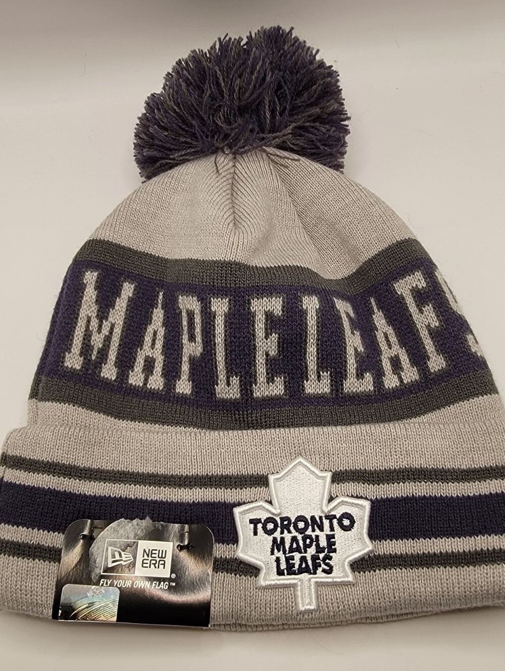 New Era Toronto Maple Leafs Gray and Navy Pom Knit Beanie